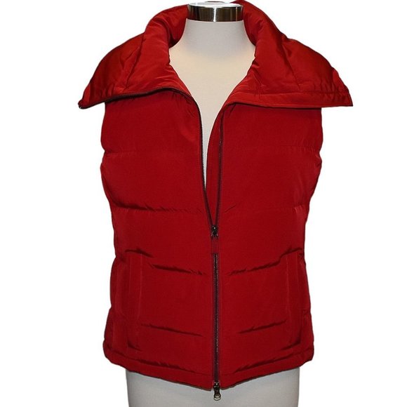 Talbots Cranberry Red Down High Zip Puffer Vest - Picture 1 of 9